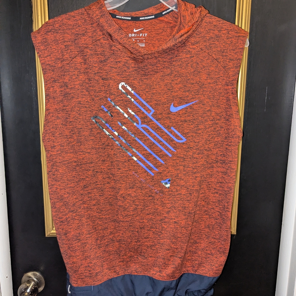 Nike Heathered Orange Dri-FIT Running Tank with White Swoosh